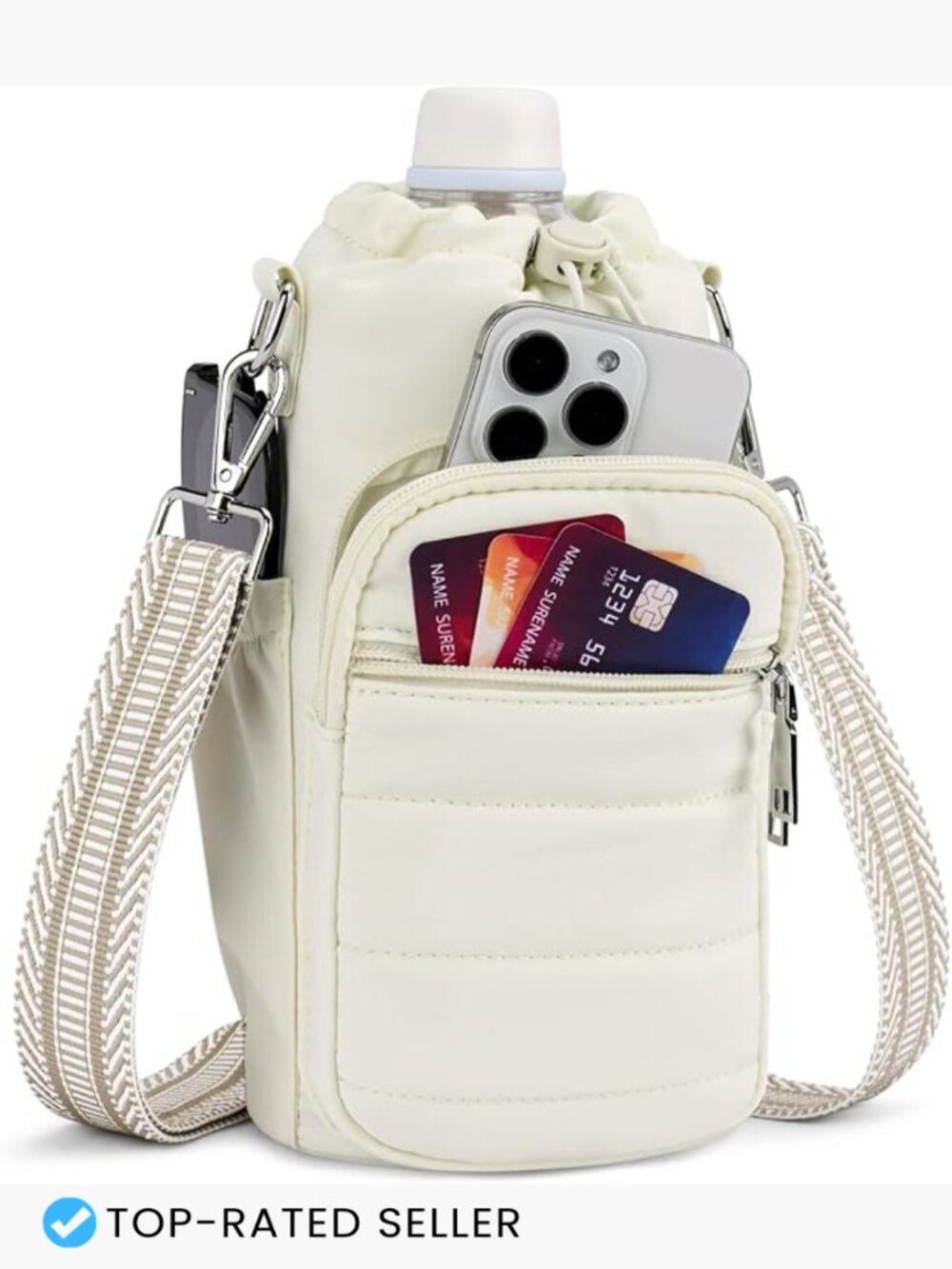 Insulated Water Bottle Bag Crossbody Holder Walking Hiking Carrier Purse